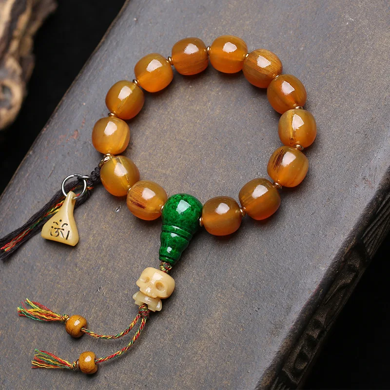 Natural Tibetan Horn Bucket Bead Bracelet Single Circle Reverse Flow Bone Adai Side Hanging Clasp Accessory Buddhist Bead Anklet