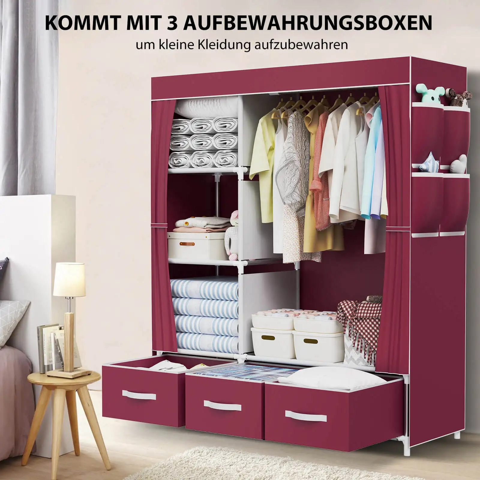 Portable Closet ,105*45*165cm Wardrobes with 3 Storage Boxes,Wardrobe Clothes Storage for bedroom,Folding Wardrobe Closet