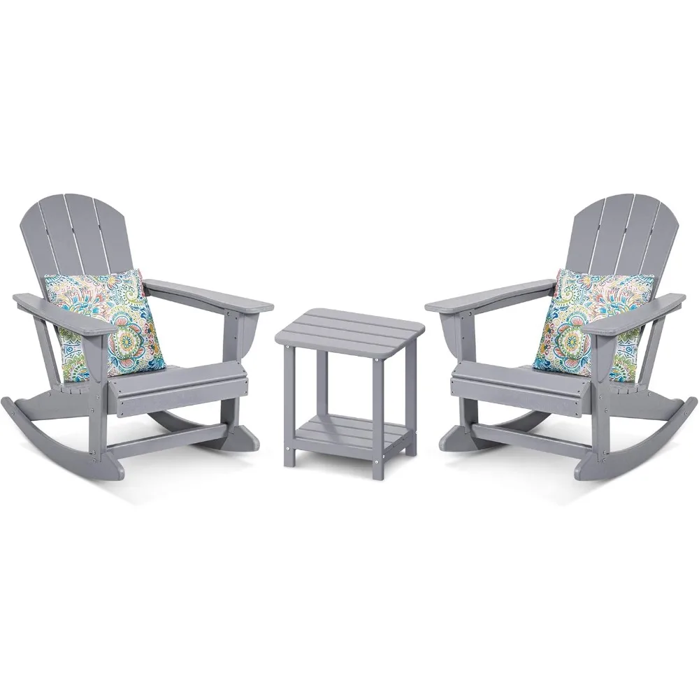 

Outdoor Rocking Chair with Square Side Table, HDPE Patio Furniture Set of 3 for Porch/Garden, 440lbs Weight