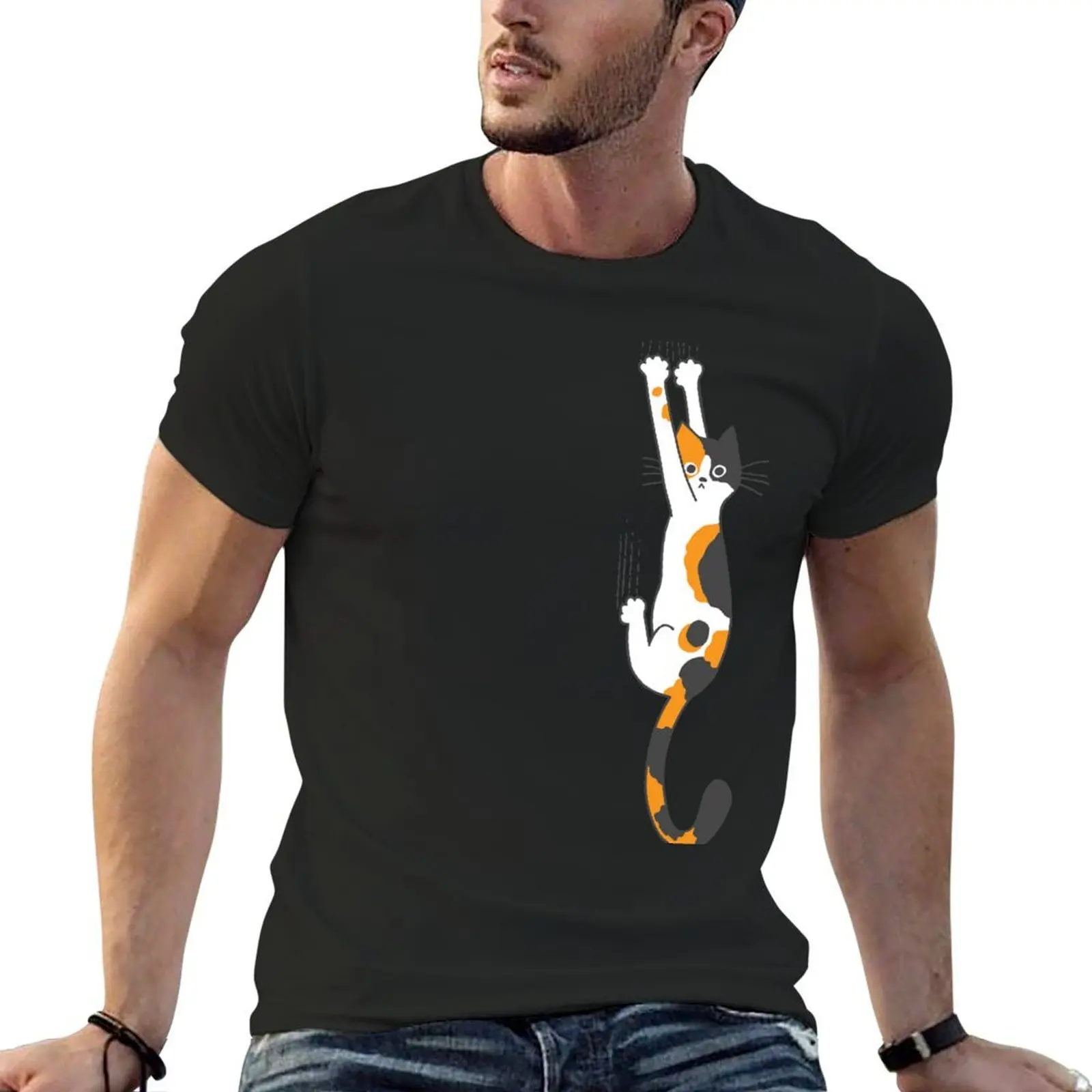 

Calico Cat Hanging On T-Shirt tops new edition boys whites quick-drying graphic tees men