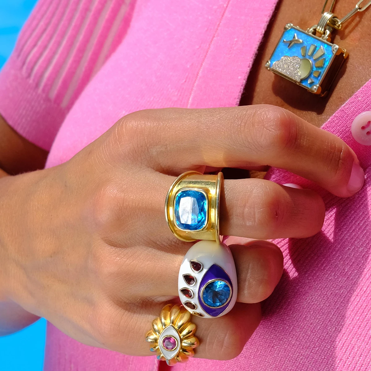 Youthway الوردي زركونيا واسعة الصب الدائري الفولاذ المقاوم للصدأ عالية الجودة فنجر مجوهرات العصرية الفاخرة تصميم خاتم الوافدين الجدد