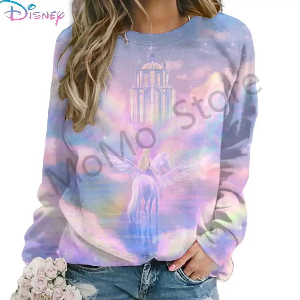 O Neck Women\'s Long Sleeve Sweatshirts Disney Princess Streetwear Youthful Woman Clothes Autumn 3D Print High Quality 2024 New