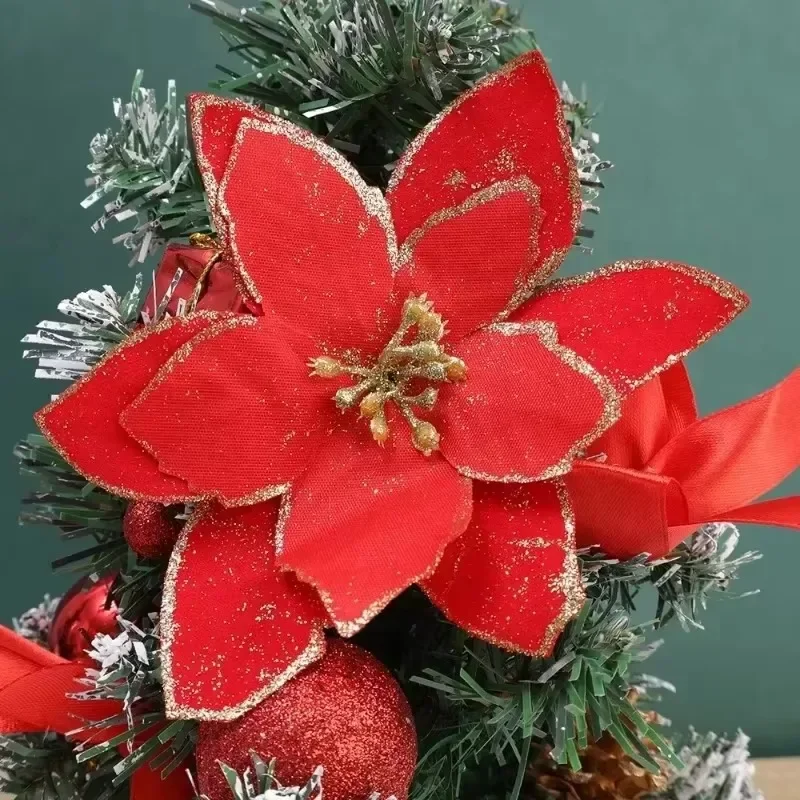 Glitter Artificial Christmas Flowers Fake Flower Xmas Tree Ornaments Merry Christmas Decoration for Home New Year Gift Navidad