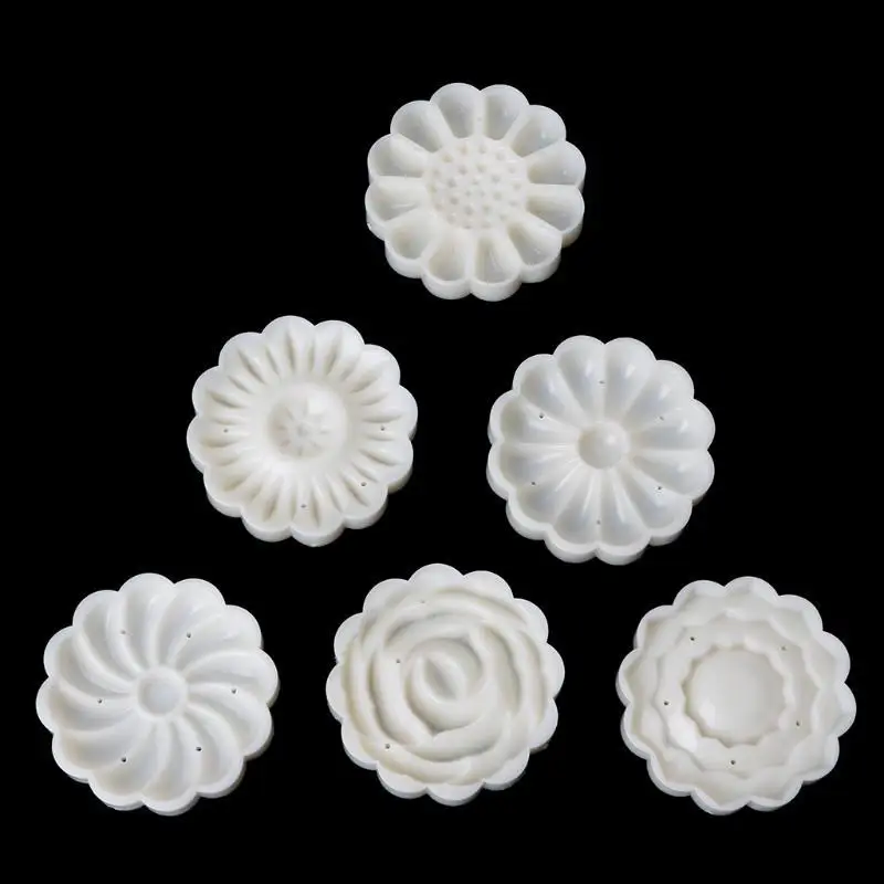 

G6KF Moon Cake Mould Mold with 6Pcs Stamps Round Flower Pastry Mooncake Hand DIY Tool