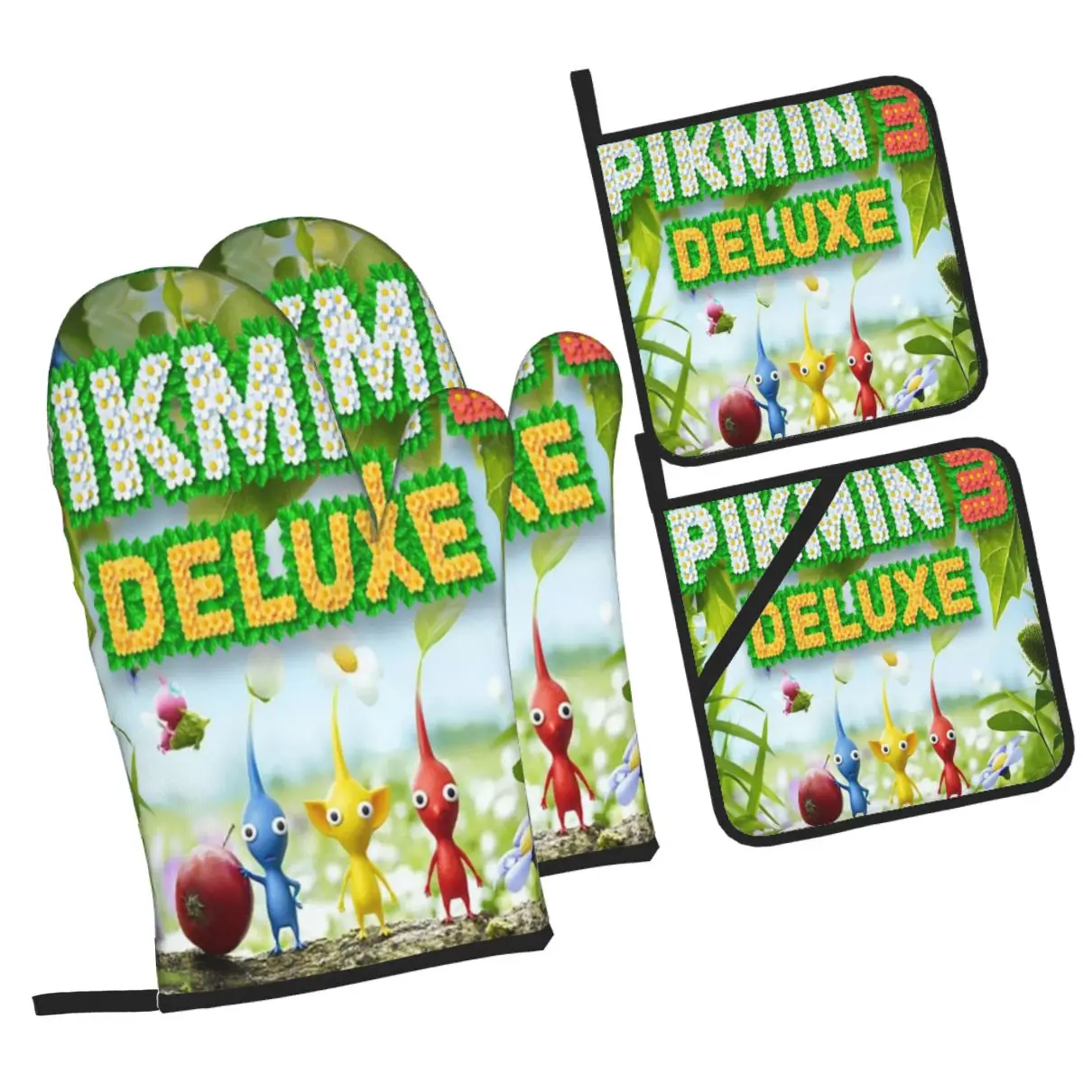 

Pikmin 4 Oven Mitts and Pot Holder Sets of 4 for Baking Kitchen Cooking Grilling Resistant Non-Slip Gloves
