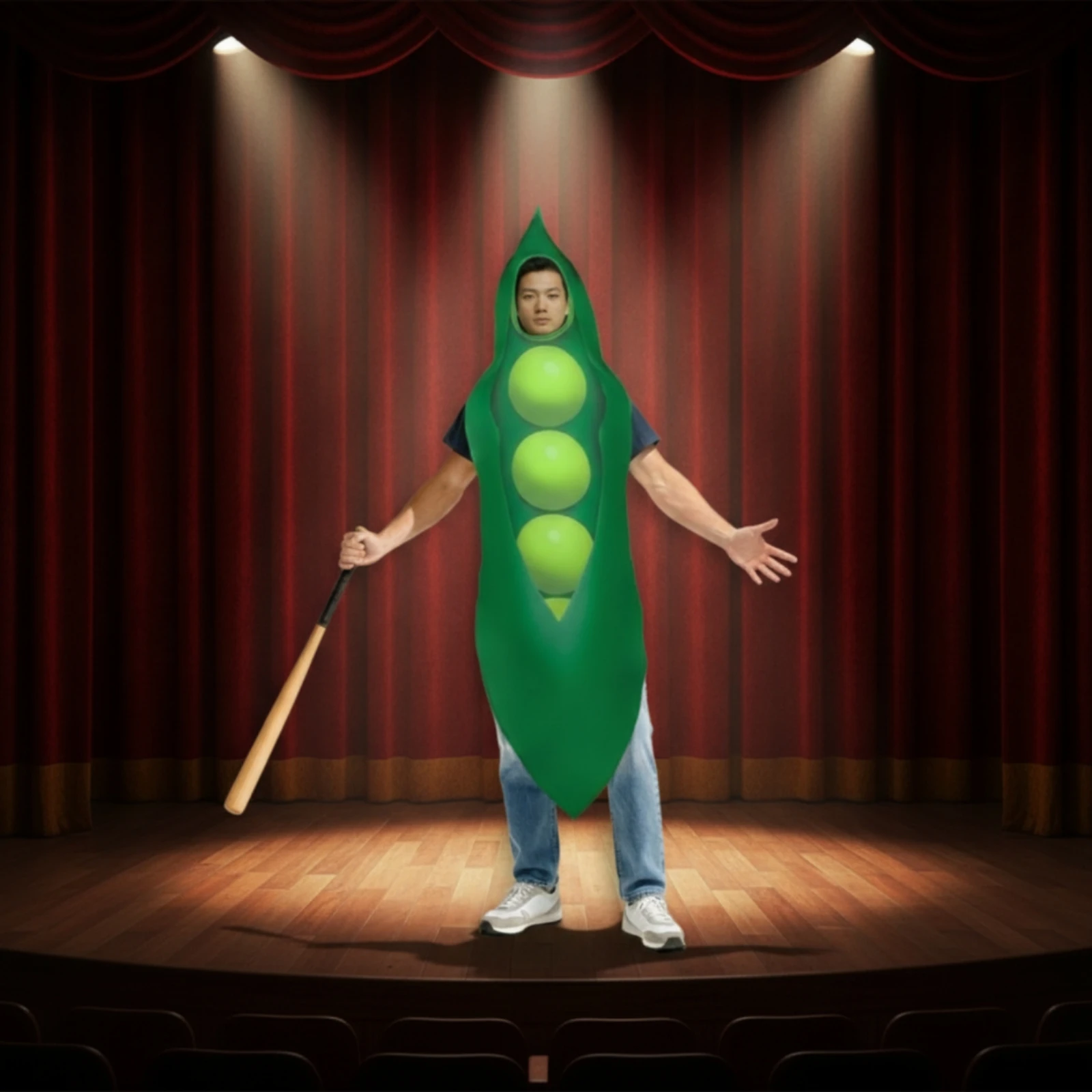 Green Pea Pod Costume Stage Ready Pea Pod Costume Cosplay Outfit Hooded Dress-up Wear Hook and Loop Fastener for Party view 2