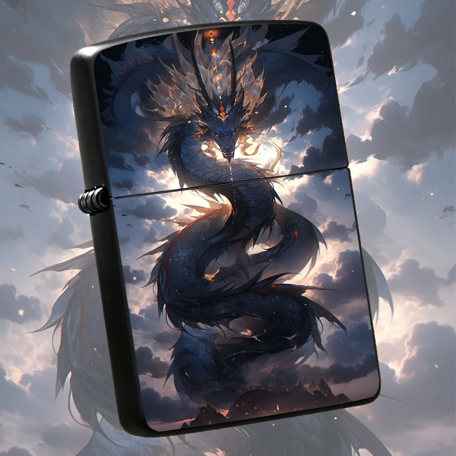 Vintage Windproof with Dark Mystical Eastern Dragon Pattern, High Definition Printed Mythical Auspicious Dragon Collectible, Durable Sturdy Body, PORTABLE for Daily Ignition, Cool Eastern style Aesthetic Gift for Men for Festival and PERSON