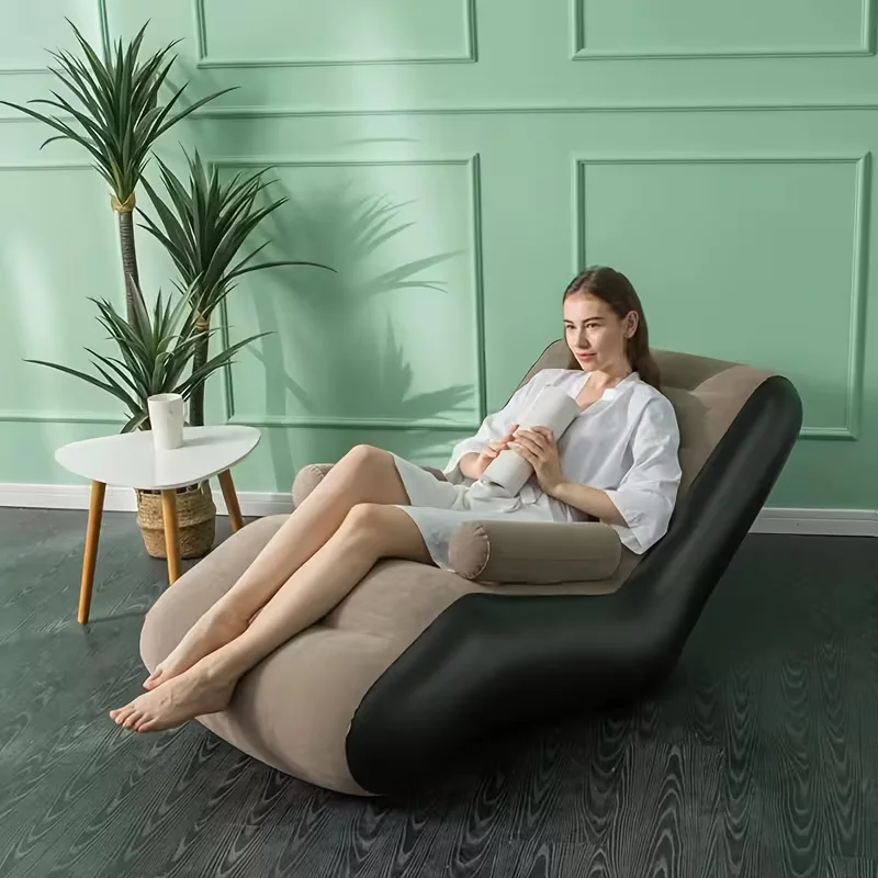 #Inflatable PVC Flocked Recliner with Arm Pillows Portable &Ergonomic Cozy for Living Room Balcony Camping Small Space Furniture