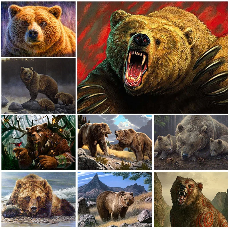 5D Diamond Painting  Animal Grizzly Bear Full Drill Diamond Mosaic DIY Hand Inlaid Rhinestone Embroidery Home Decor Gifts