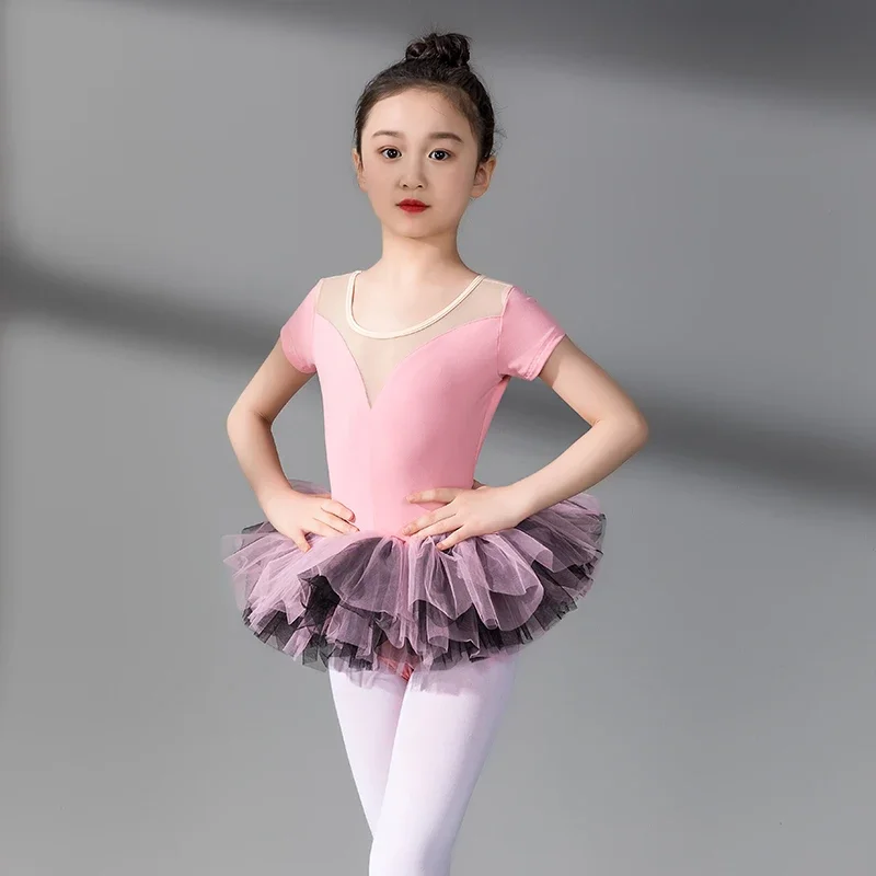 Ballet Dress Long/Short Sleeve Ballet Leotard Girls Kids Ballet Tutu Dancewear Training Dress Children Gymnastics Tulle Skirted