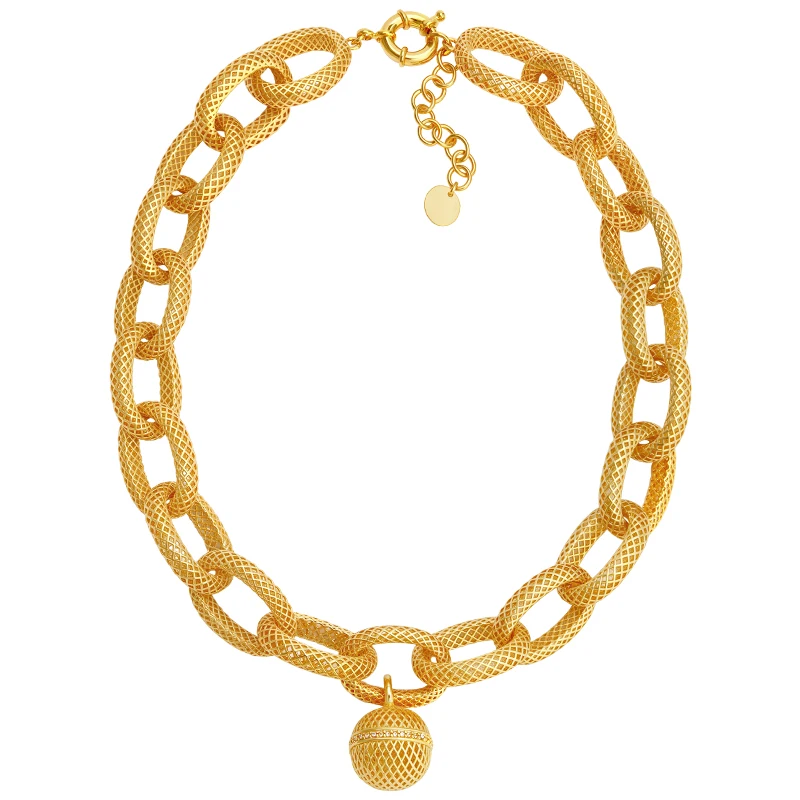 IVOG Mesh Chain Necklace Hollow Ball Pendant Women Daily Collar Pulsera Collar CZ Inlaid Unique Adjustable Fashion Jewelry