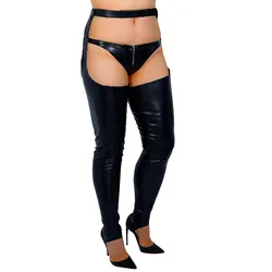 DooWay Women's Black STOCKINGS W/ BELT Faux Leather Black Thigh High Boots Socks Hosiery SUSPENDER Footless Long Leg Warmers