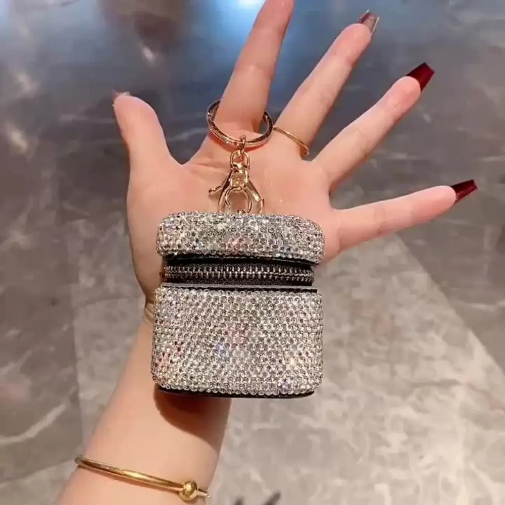 Bling Rhinestone-encrusted Storage Bag Luxury Portable Necklace Storage Case Silver Square Travel Jewelry Display Stand