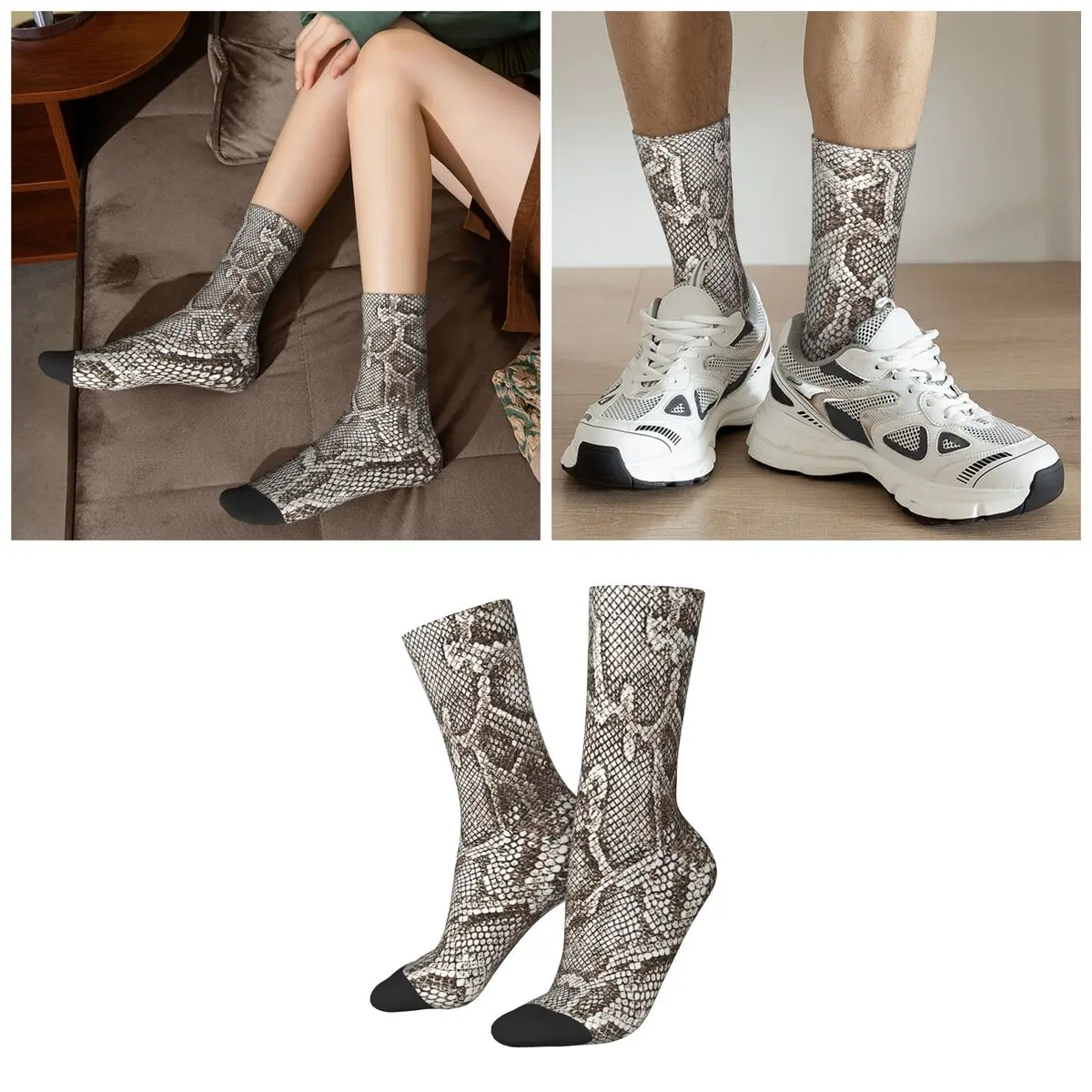 Snake Skin Animal Pattern Socks Harajuku Sweat Absorbing Stockings All Season Long Socks for Unisex Valentine's Day Gifts