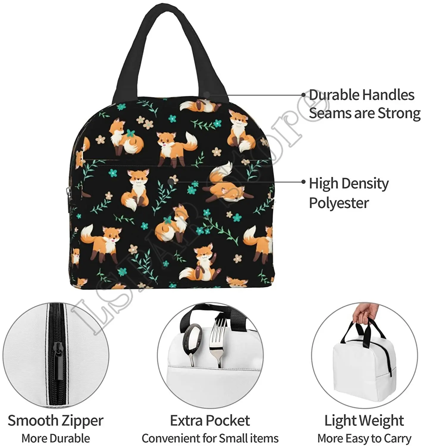 Fox Lunch Bag For Women Men Insulated Lunch Box Washable Lunch Container Cooler Tote Bag Reusable Lunch Box Box For Office Work