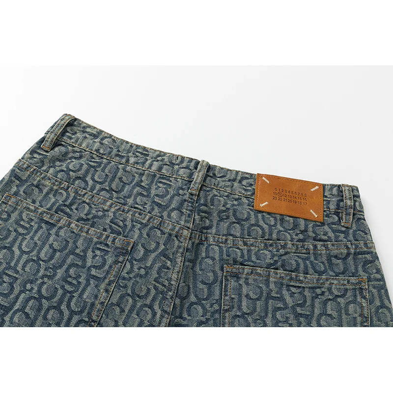 Pantalones vaqueros rectos para hombre, Vaqueros holgados de alta gama con estampado de letras personalizadas, retro, color azul, ropa de calle, novedad de otoño, 2024