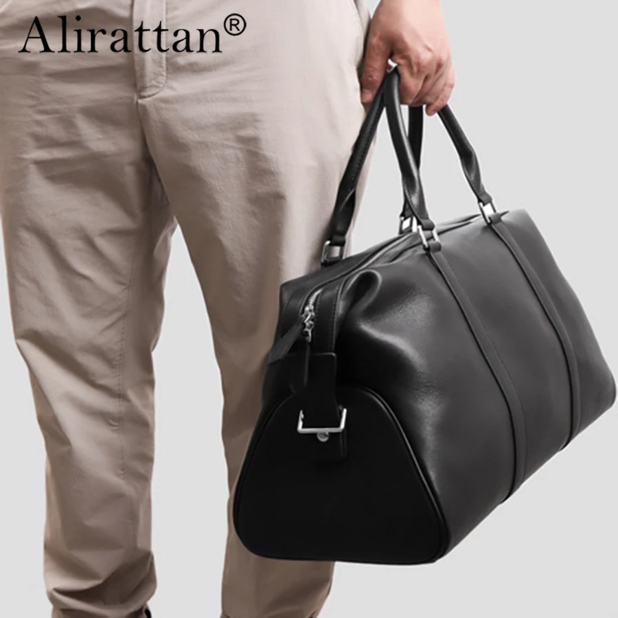 Alirattan New Real Leather Men's Portable Travel Bag Large Capacity Fitness Bag Multifunctional Single Shoulder Crossbody Bag