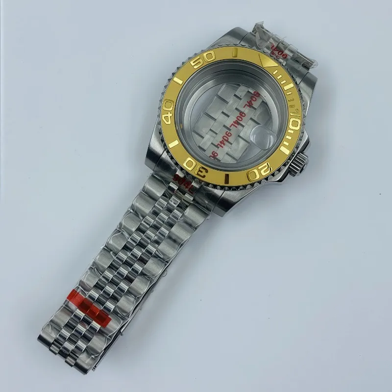 40 مللي متر حافظة تقويم من الفولاذ المقاوم للصدأ حزام ناعم قابل للتعديل لحزام حافظة NH35 + مجموعة حلقات سيراميك زجاج الياقوت #4