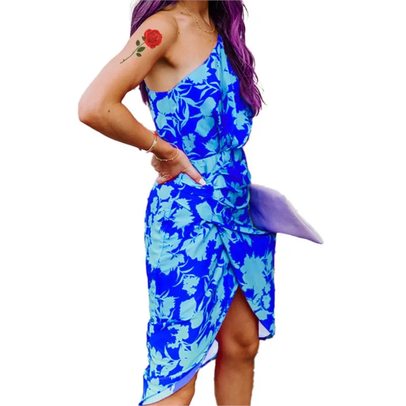 2025 vestido de verano para mujer casual estampado plisado ajustado fuera del hombro vestido con abertura vacaciones playa sexy vestidos mujer veranoa