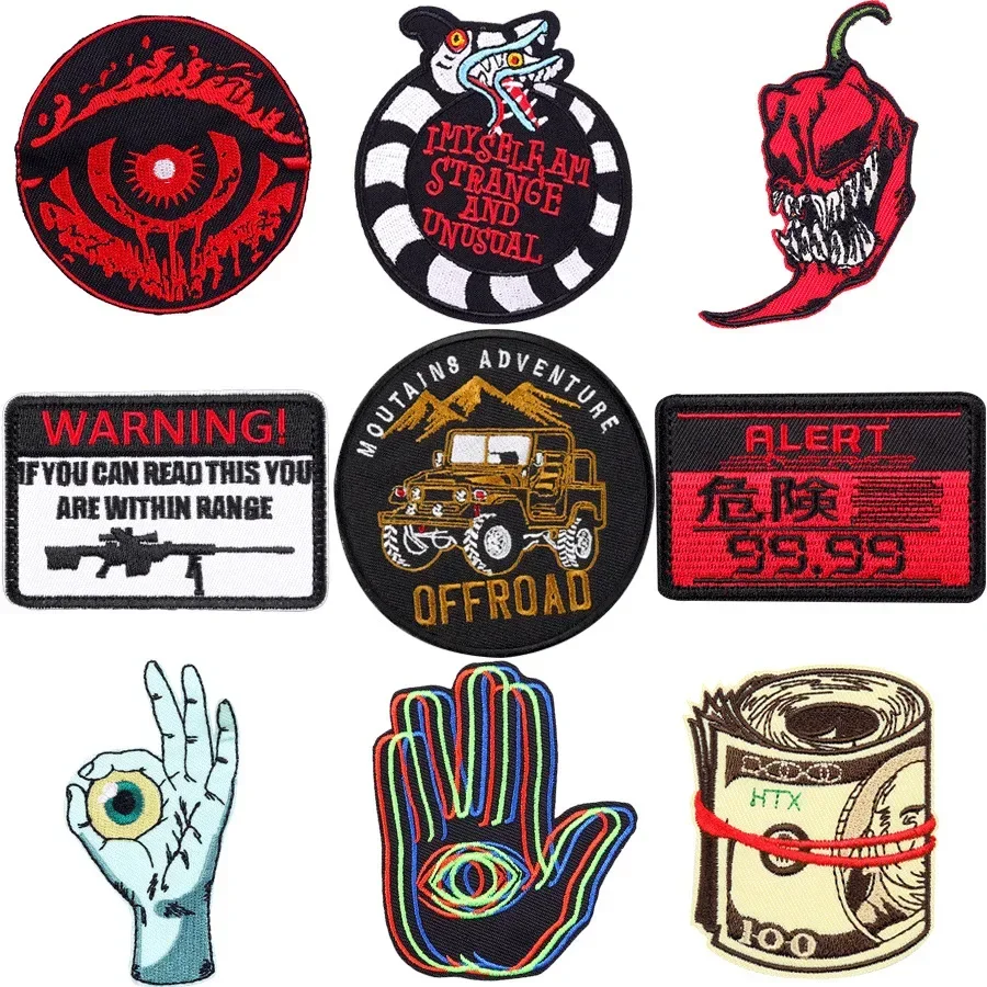 Gothic Punk Embroidery Patch Devil Chili Pepper Evil Eyes Fusible Iron on Patches for Clothes DIY Jacket Jean Badges Accessories