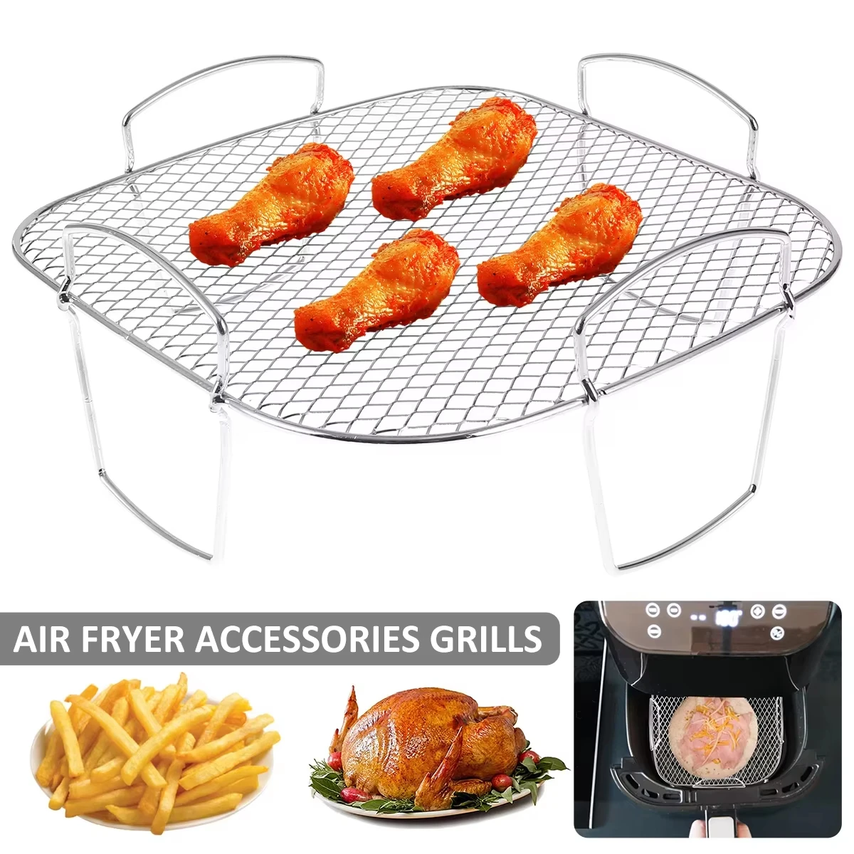 Multifunctional Roasting Rack Compatible Airfryer Dehydrator BBQ Rack Steamer Roasting Cooking Tools for Air Fryer Accessories