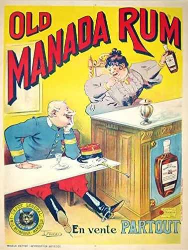 Decoração metal vintage placa, velha manada, francês, rum, 8x2 polegadas