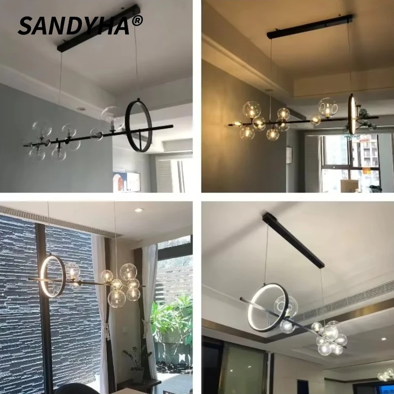 

SANDYHA Ceiling Chandelier Black Minimalism Home Dining Room Hang Lamp Kitchen Living Coffee Table Suspension Light Luminaire