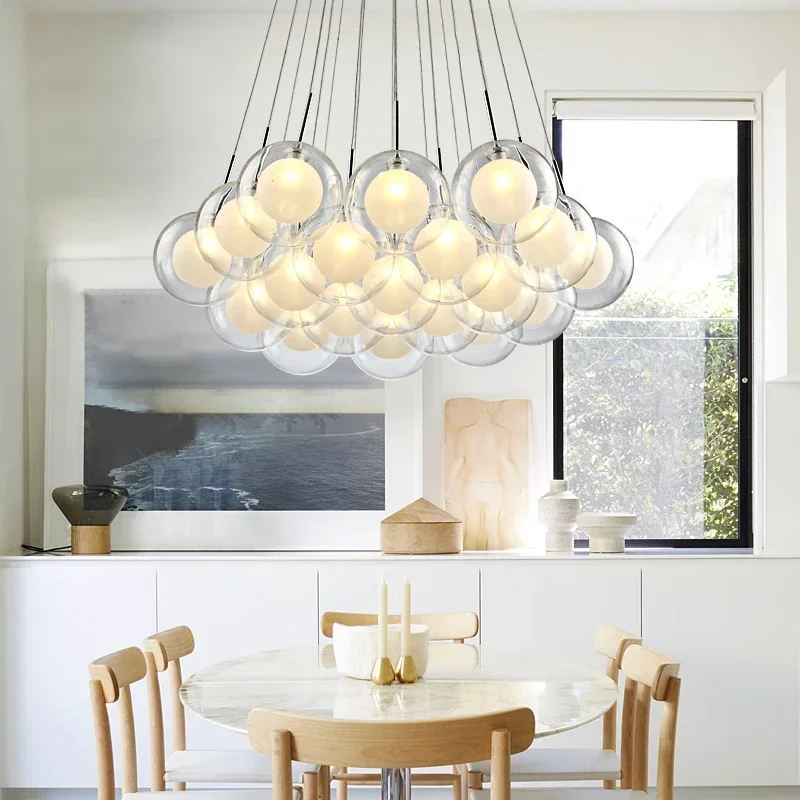 

Glass Ball Bubbles Hanghing Lamp Modern LED Ceiling Chandelier Living Dining Room Children's Bedroom Loft Pendant Light Fixtures