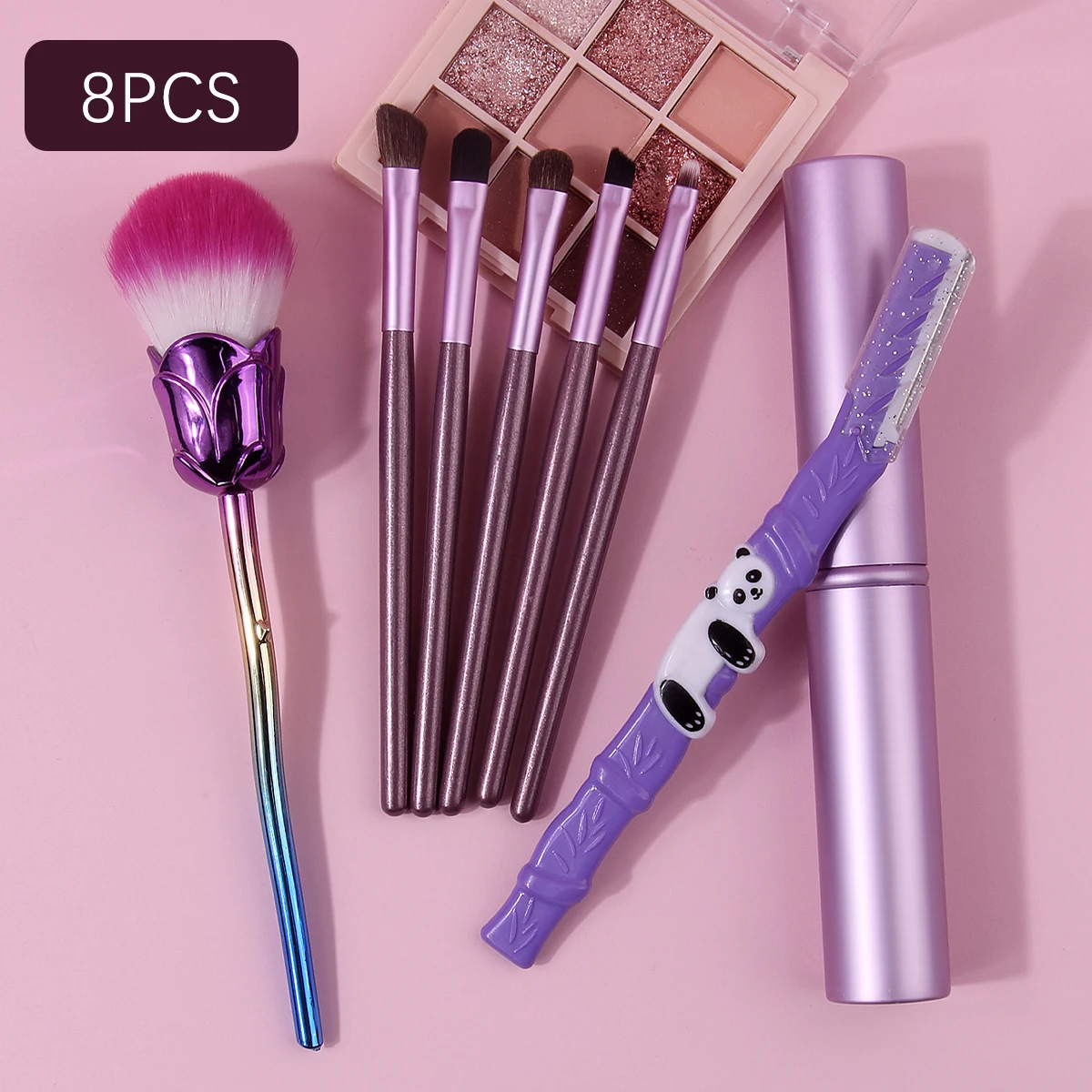 8PCS multi-functional eye makeup brush set + rose-shaped blush brush & Portable Eyebrow trimmer & aluminum tube storage bucket