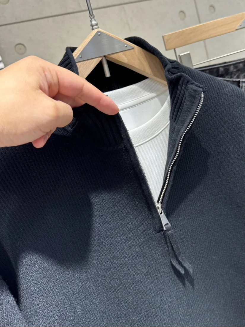 النمط الياباني INS نصف الياقة المدورة سستة سترة الرجال الشتاء تنوعا البلوز محبوك سترة الشباب عادية سميكة #4