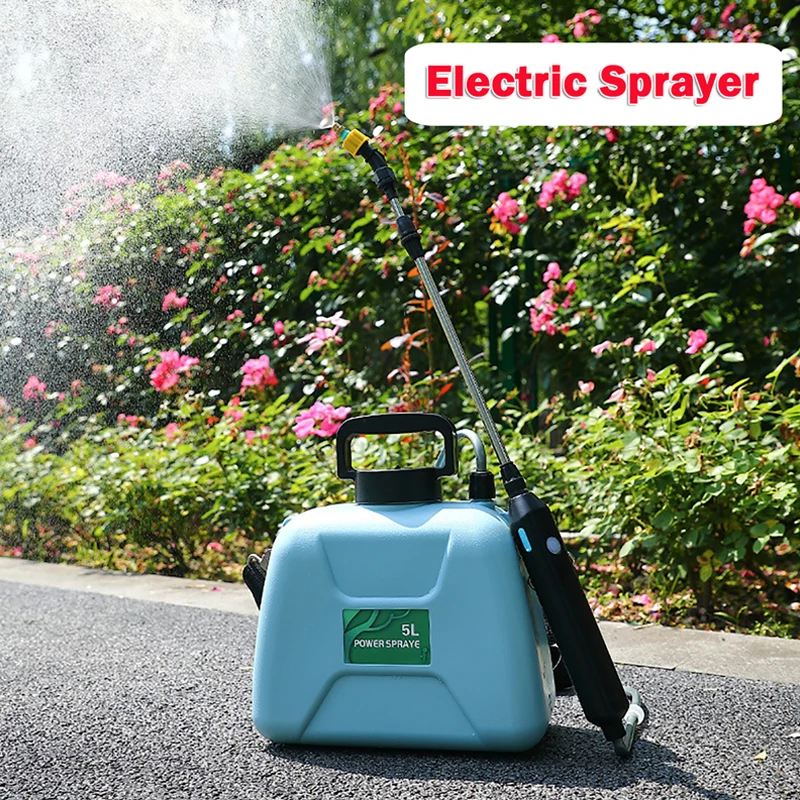 

5L Strap Electric Sprayer Watering Flower Watering Kettle High Pressure Disinfection Pesticide Watering Can with 45cm Spray Rod