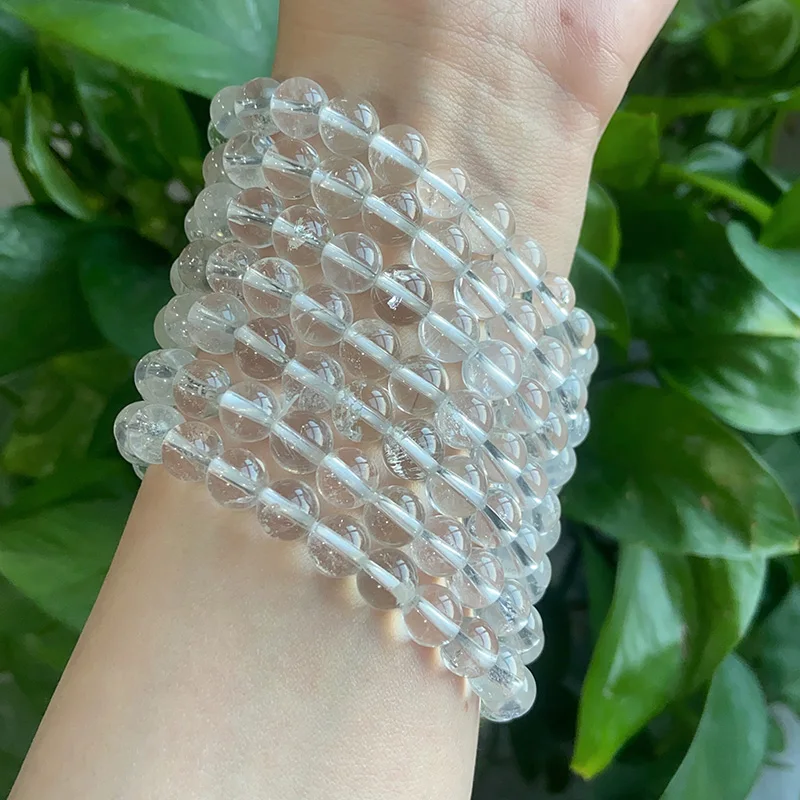 Natural Clear Quartz Crystal Bead Bracelet for Women, Reiki Healing Energy, Transparent Gemstone Bangles, Fashion Jewelry Gift