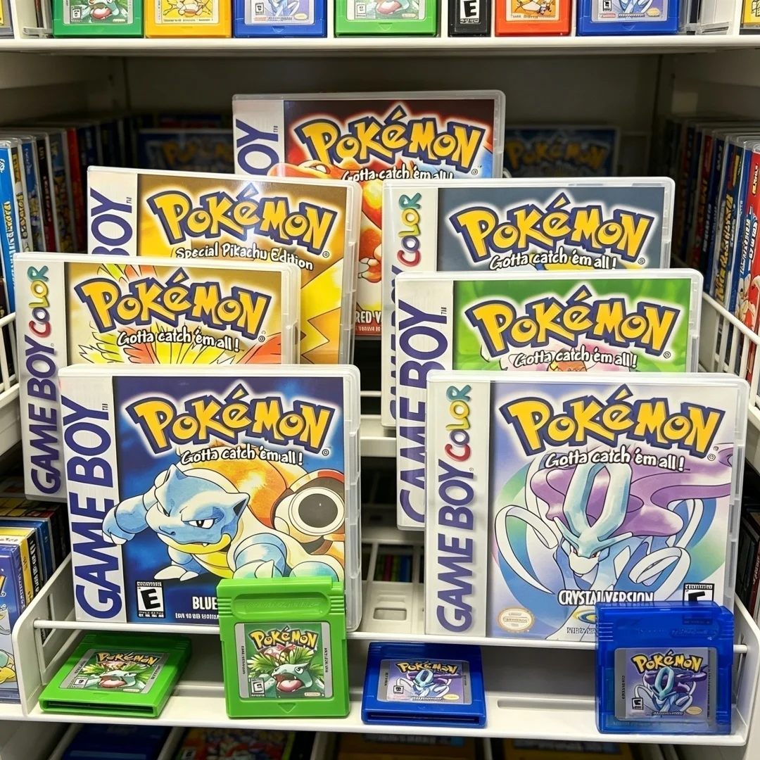 Versión Multilingüe de la Serie Pokémon: Cristal, Oro, Azul, Verde, Rojo, Plata, Amarillo, Cartucho de Juego en Caja con Función de Guardado de Batería para GBC
