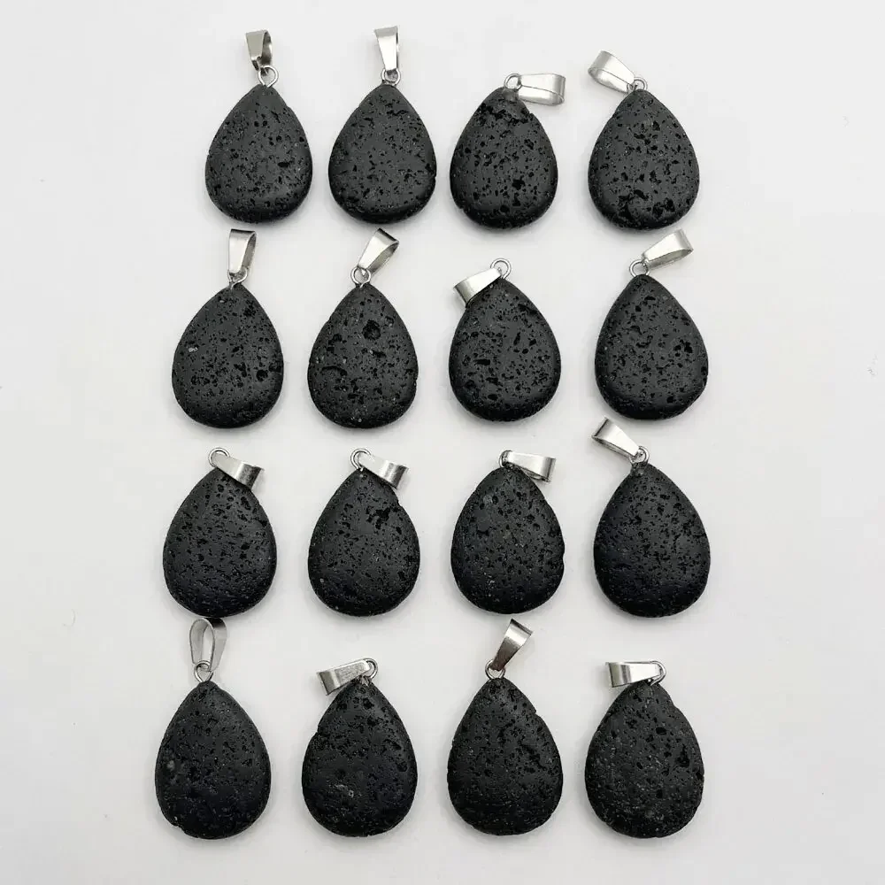 10/20/50pcs Black Lava Stone Pendant Water Drop Shape Charms for Jewery Making Earrings Necklace DIY Accessories