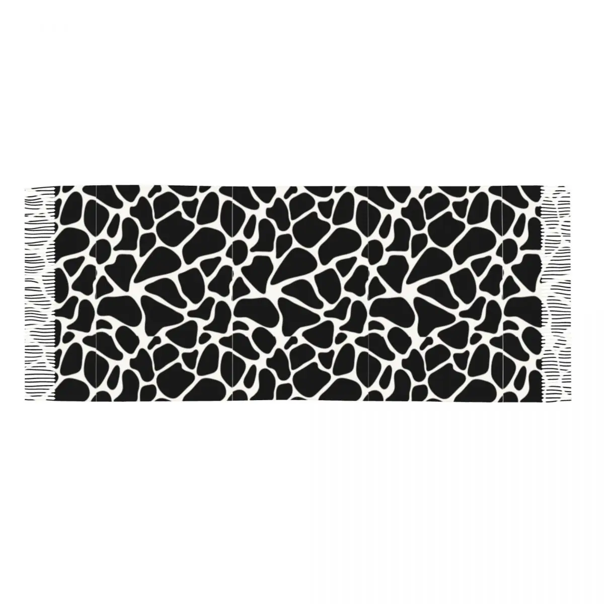 الفاخرة أبيض وأسود جلد البقر نمط شرابة وشاح المرأة شتاء دافئ شالات يلتف الأوشحة النسائية