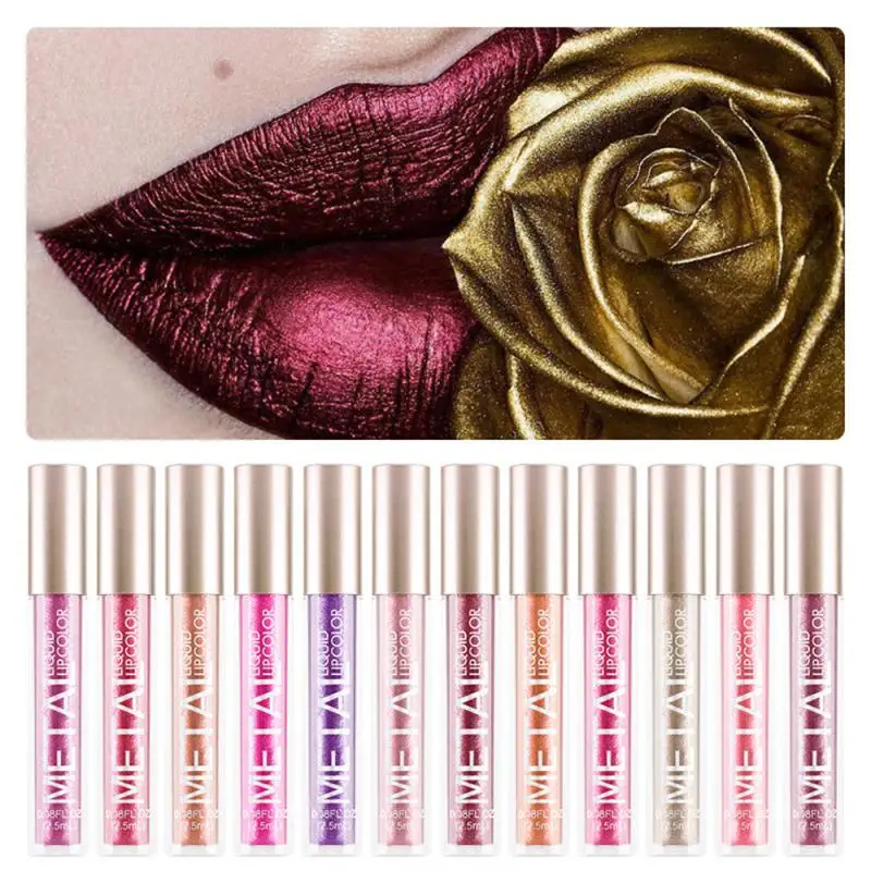 12 Kleuren Matte Glitter Vloeibare Lippenstift Make-Up Waterdichte Metallic Lipgloss Langdurige Glans Lipgloss Tint Charmant Cosmetisch