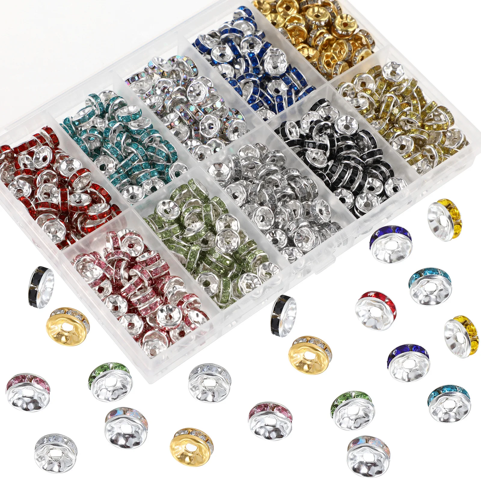700pcs Colorful Rhinestone Spacer Round Rondelle Loose Beads For Diy Jewelry Making Craft Jewelry Beads Spacer