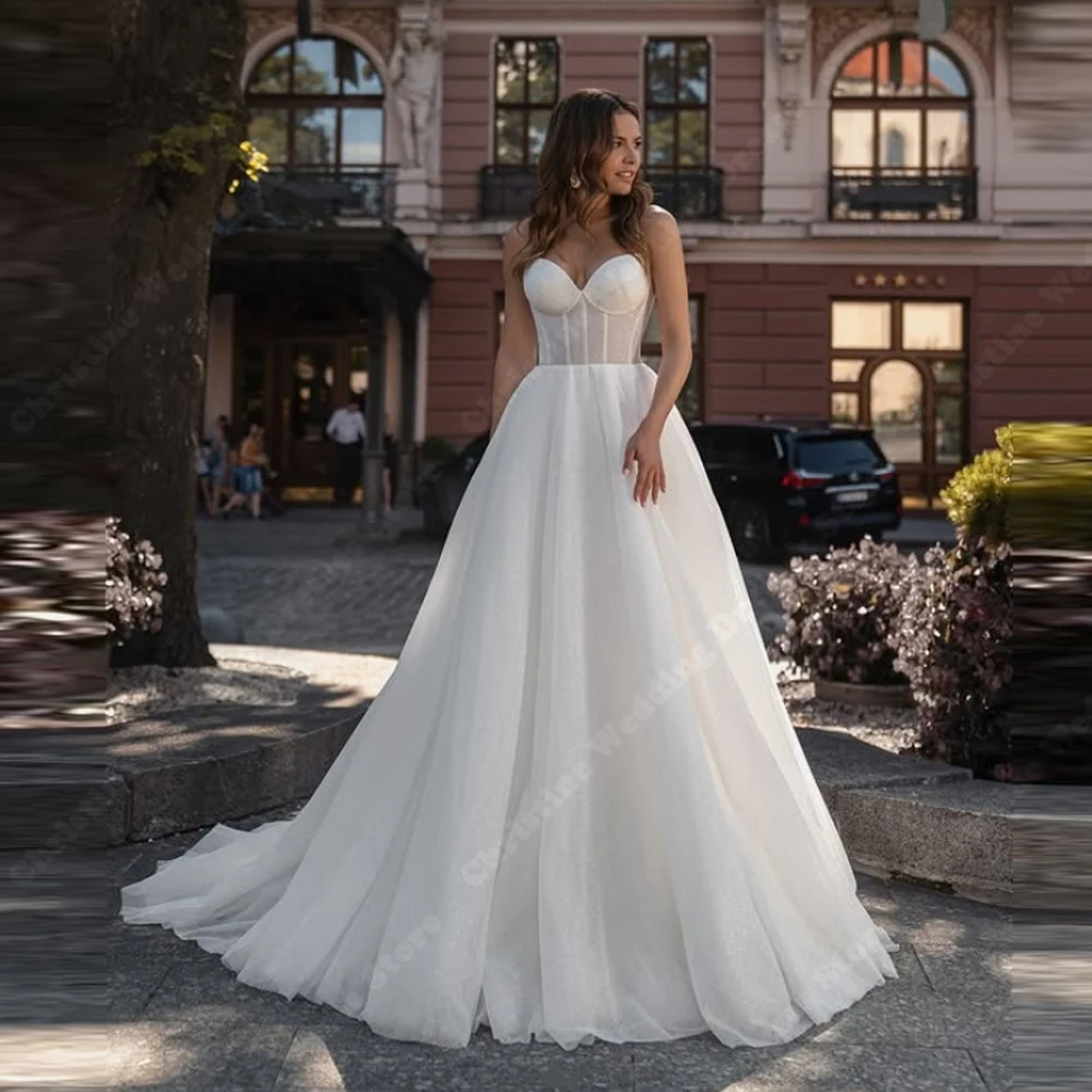 

Sexy Strapless Sleeveless Women Wedding Dresses Elegant Backless A-Line Bridal Gowns Princess Party Vestido De Novia Customized