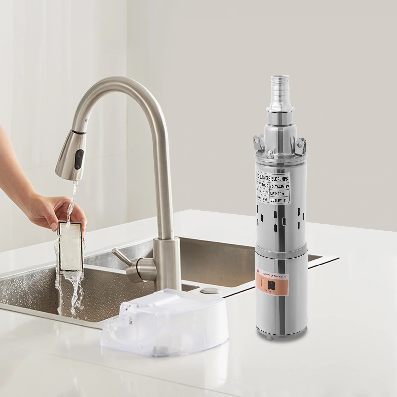 Bomba sumergible solar de acero inoxidable de 12 V y 180 W: flujo de 1,2 m3/H, elevación de 98,43 pies, resistente al agua IP68, cable de 17 m para jardines/fazens