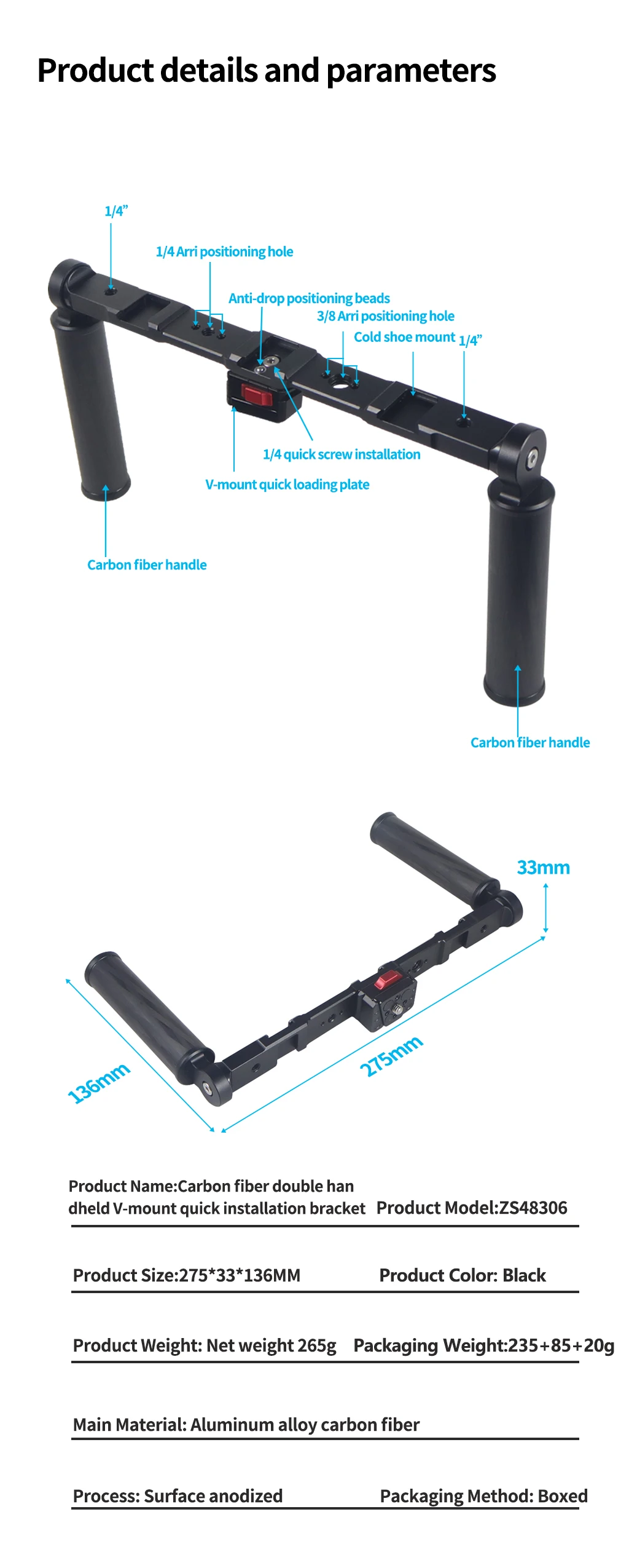 Dualer Handgriff-Halter Gimbal-Griff Stabilisator Video-Rig 1/4 3/8 Zoll Halterung Lichthalterung für GoPro11 für Insta360 X3 Smartphone Vlog – Detail 9