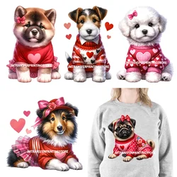 Cute Pink Dog Pet Love Happy Valentine's Day DTF Transfer Iron On Heat Press Sticker Ready To Press For Tshirts