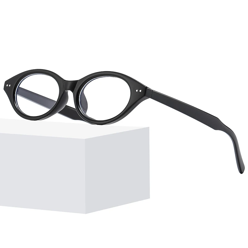 Retro Fashion Trend Oval Small Black Frame Glasses With Natural Ins Decoration For Face Shape,Anti Blue Light Flat Glasses3857
