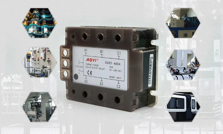 وافق AOYI CE 3-phase 380VAC 25A إلكترونيات الحالة الصلبة SSR3-25DA