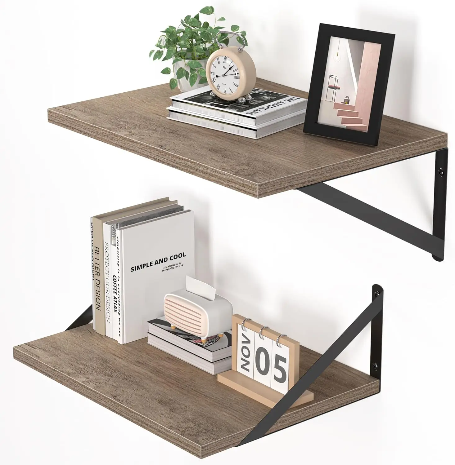 

Deep Floating Shelves for Wall, 16W x 12D Rustic Grey Wood Wall Shelves Set of 2, Large Floating Shelf for Living Room,