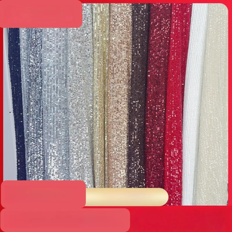 

11 Colors 3mm Double-Layer Sequined Fabric Embroidered Beaded Striped Mesh Fabric Sequin Lace Material for Evening Dress Gown