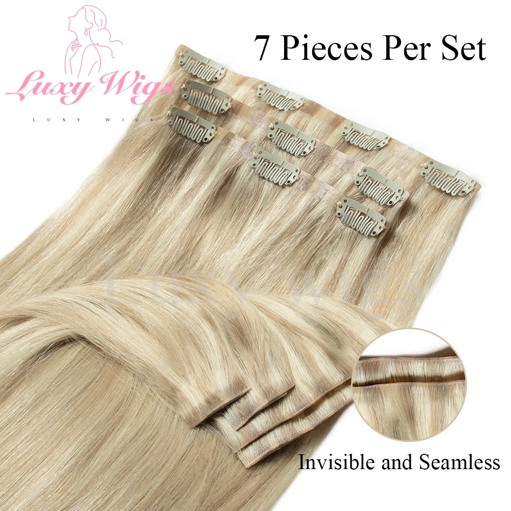 مشبك غير مرئي في وصلات الشعر البشري Balayge شقراء براون حقن سلس بو لحمة كليب على وصلات الشعر 7 قطعة/المجموعة