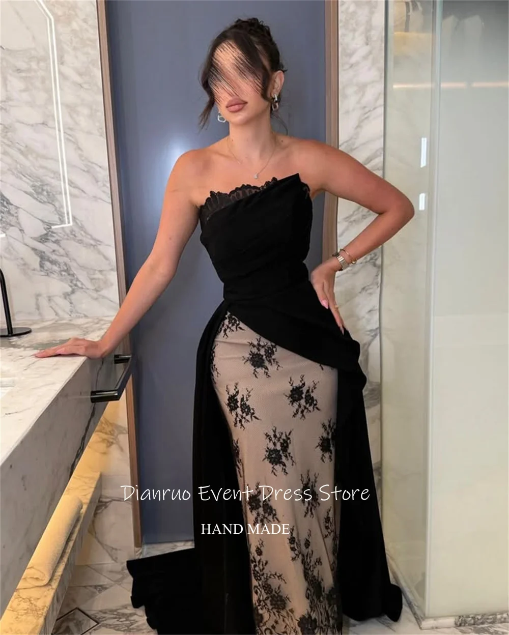 فساتين سهرة بحورية البحر من Dianruo Lvory أنيقة من الساتان فيستدوس دي فييستا مزينة بحفلات الزفاف العربية السعودية حسب الطلب