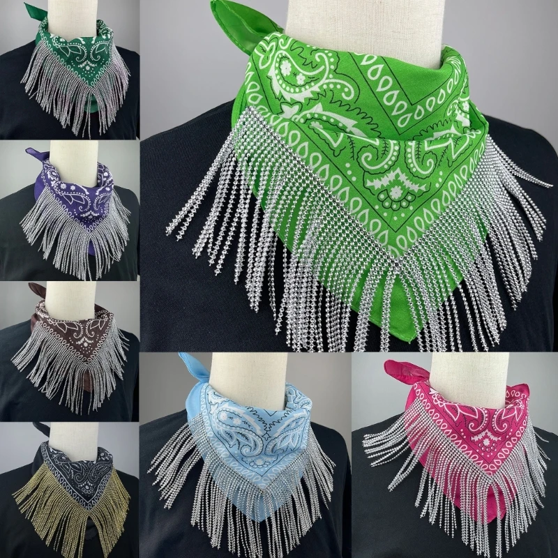 634C Bandana con frange e Foulard da donna Sciarpa a triangolo impreziosita da feste