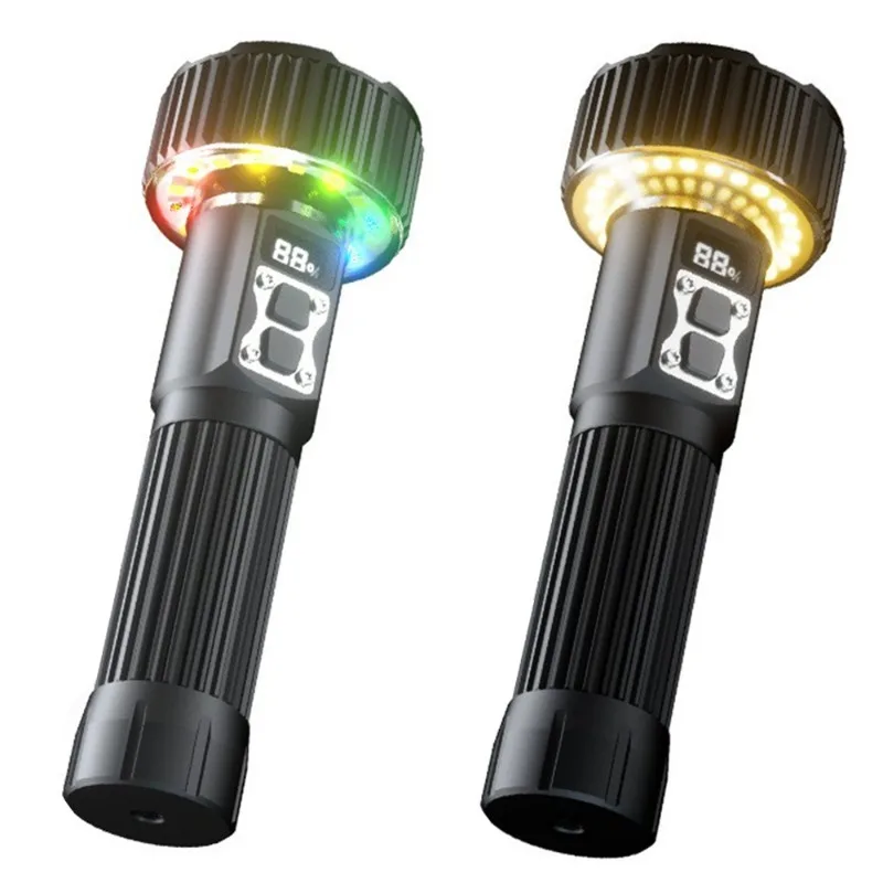 Powerful LED Strong Light Flashlight COB Side Work Light with Hook Type-C Charging Digital Display for Fishing Outdoor Camping