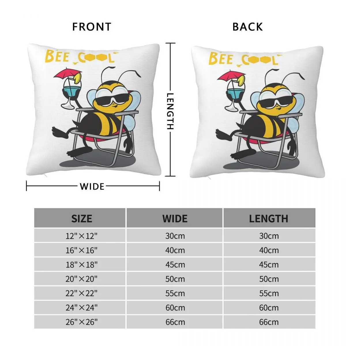 Bee Cool With Cocktail Square Pillowcase Polyester Linen Velvet Creative Zip Decor Car Cushion Case